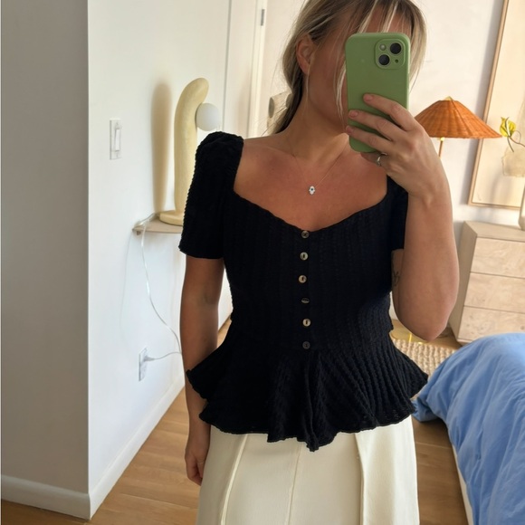 Uterque black tee with peplums size small - Picture 1 of 5